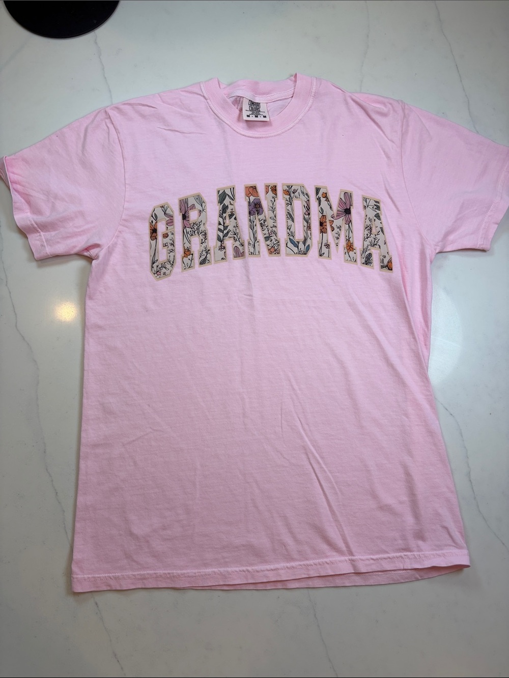 Comfort Colors Pink Floral Letter Graphic Tee